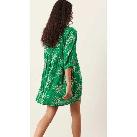 BA&SH Paris Robe OGAIA Green & White Floral Mini Dress 3/4 Sleeves sz M NWOT - Picture 4 of 14